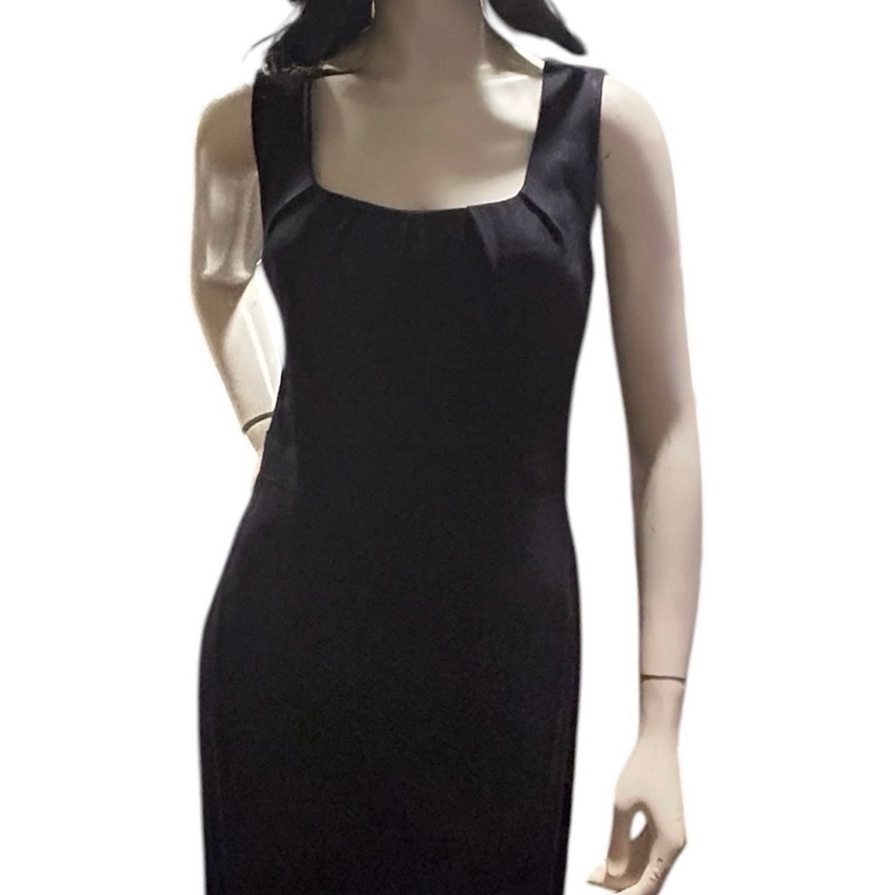 Milly Little Black Lightweight Wool Dress with Square Neck Pleated Detail Size 6 - Picture 6 of 9